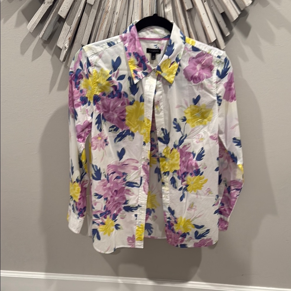 Talbots Floral Button Down Shirt - White, Yellow, Purple